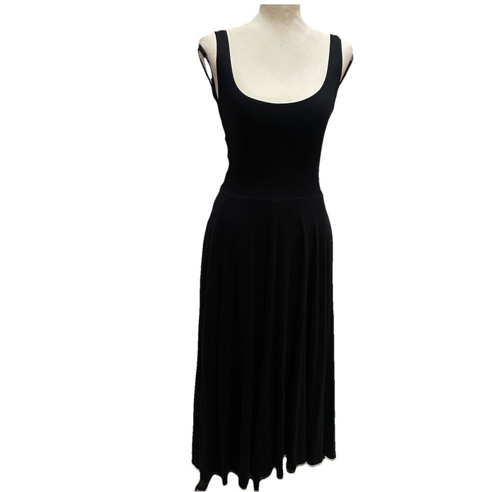 Reformation Jeans Rou Knit Dress Black S Midi Fit Flare Scoop Neck Minimalist 90